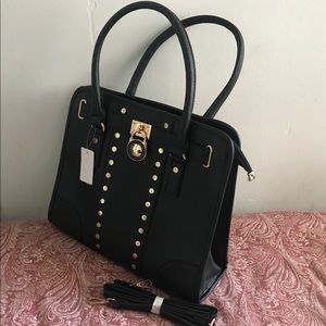 💖 NWT Black Satchel Crossbody Gold Handbag Large